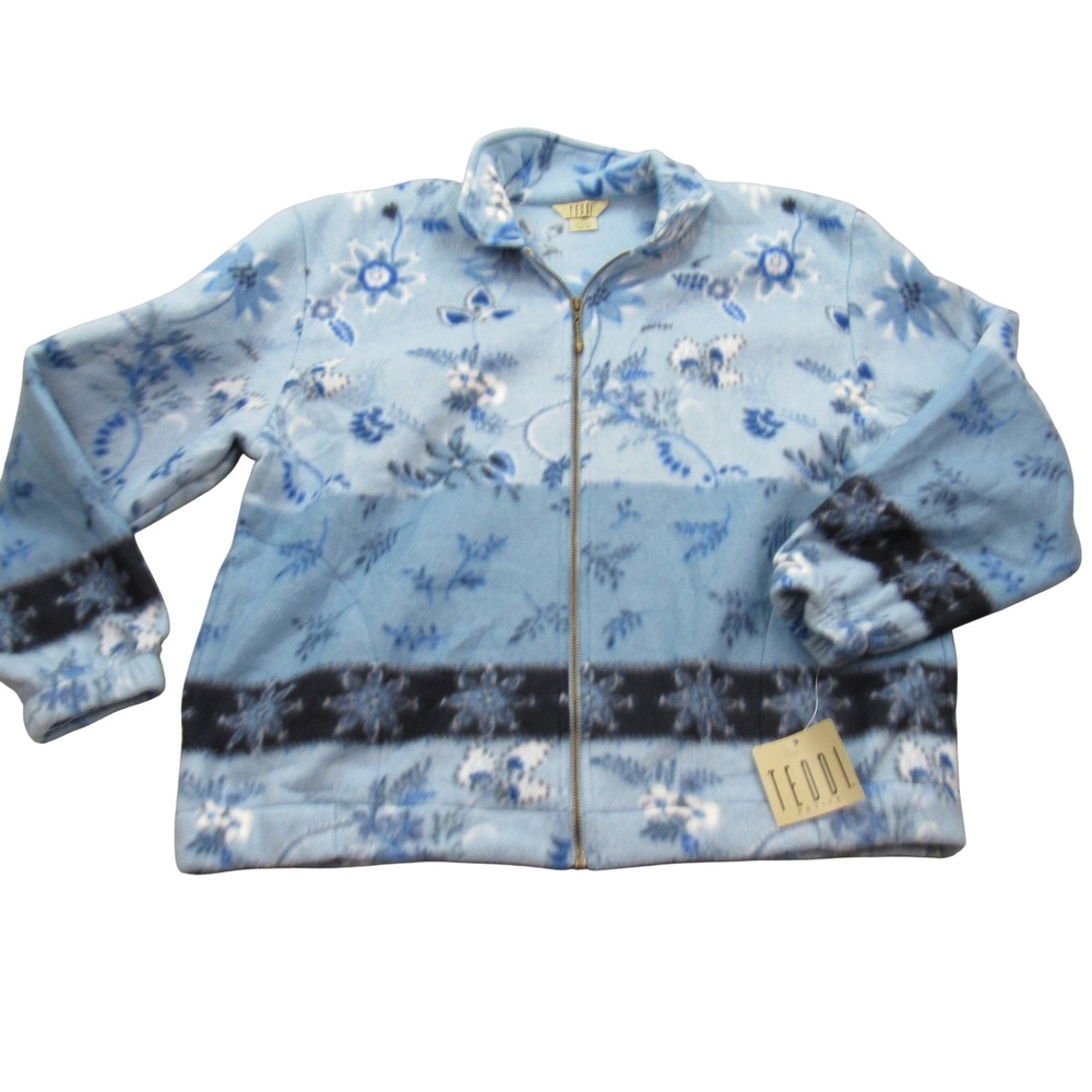 VTG Teddi Petite Blue Floral Snowflake Fleece Full Zip Jacket PXL New With Tags